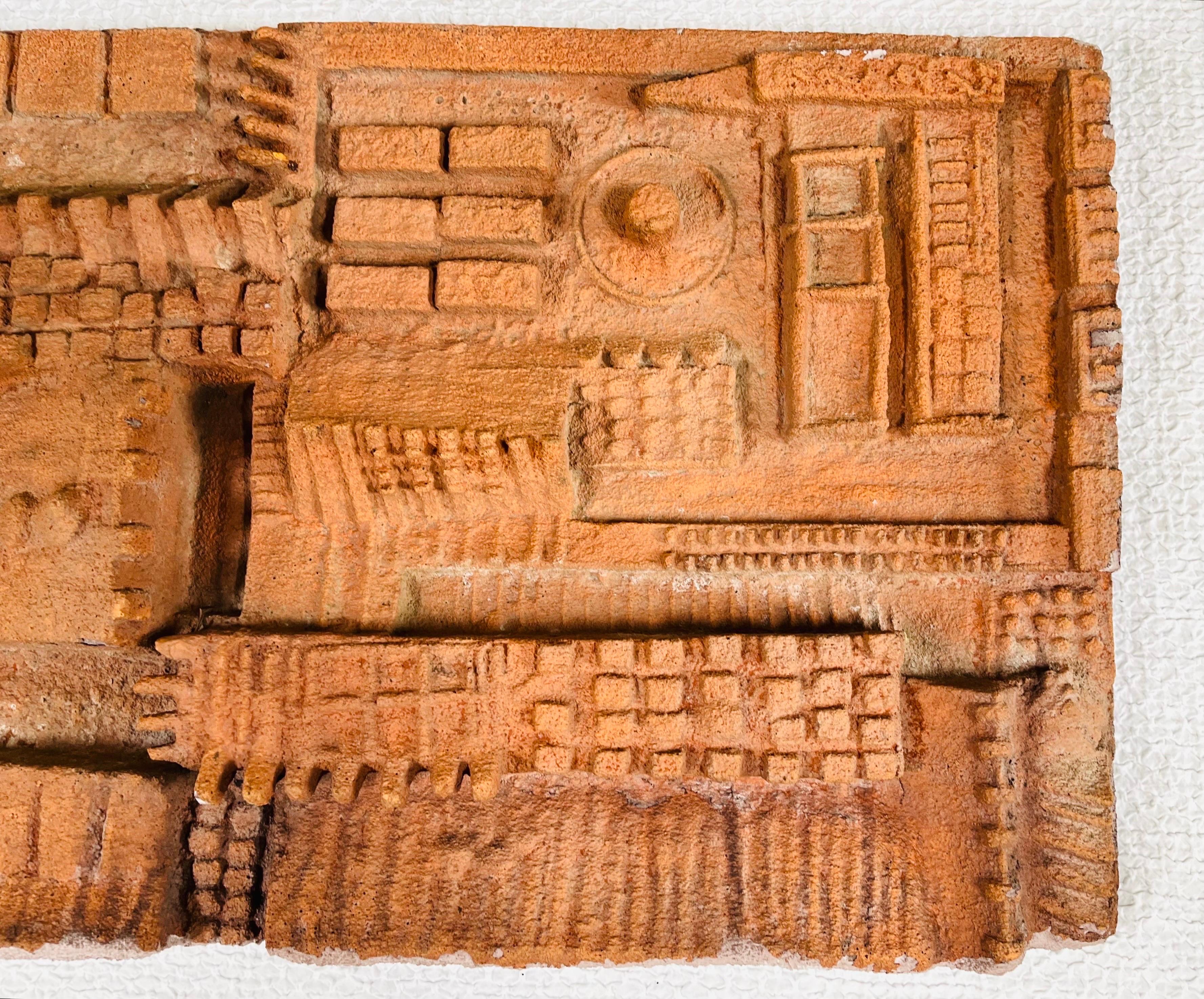 Molded Paul Evans Style Brutalist Terracotta Ceramic Wall Sculpture -Mexico, circa 1960