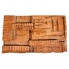 Paul Evans Style Brutalist Terracotta Ceramic Wall Sculpture -Mexico, circa 1960