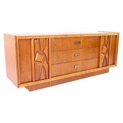 Paul Evans Style Canadian Brutalist MCM Sideboard Credenza on Plinth Base