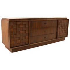 Retro Paul Evans Style Canadian Brutalist Mid Century Walnut 9 Drawer Lowboy Dresser