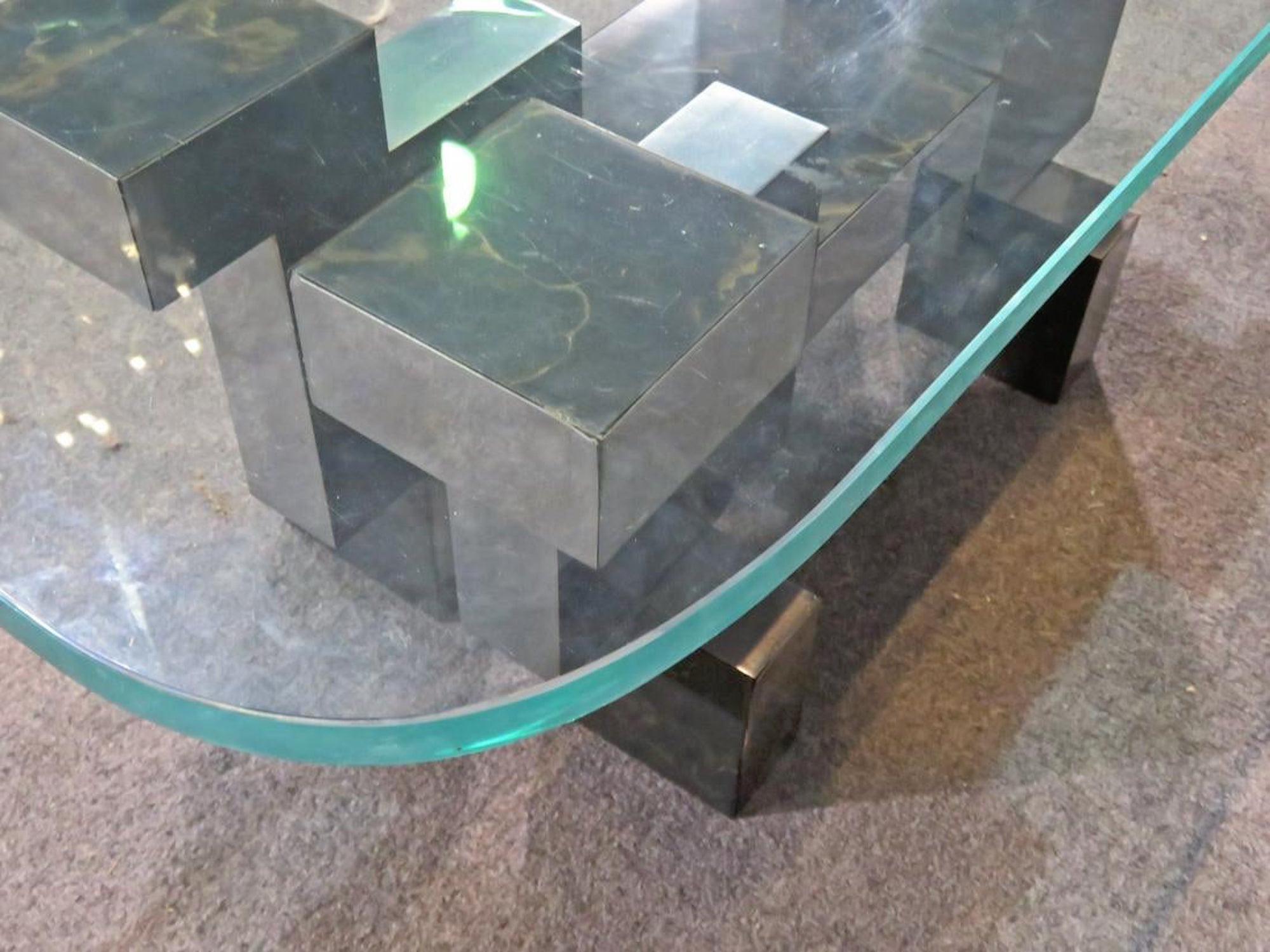 Glass Paul Evans Style Coffee Table For Sale