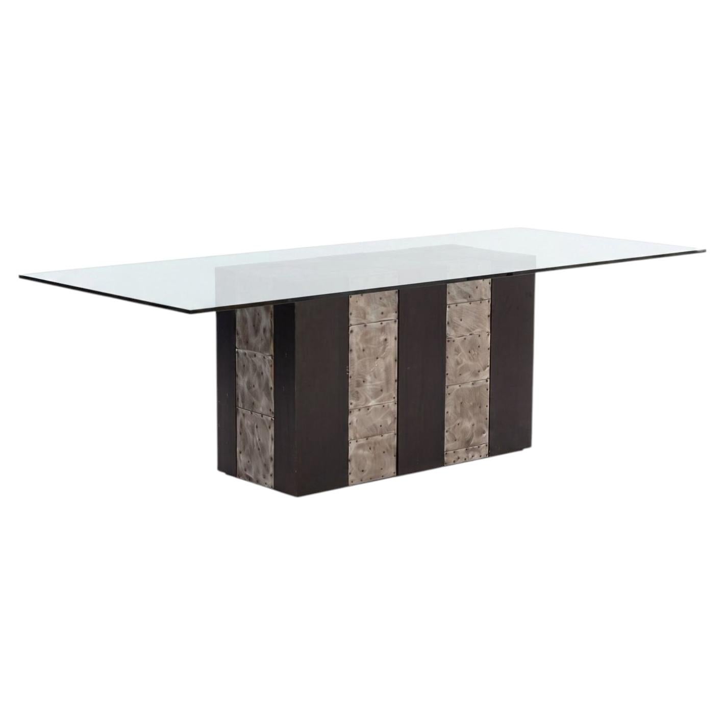 Paul Evans Style Dining Table with Glass Top, 1975 c.