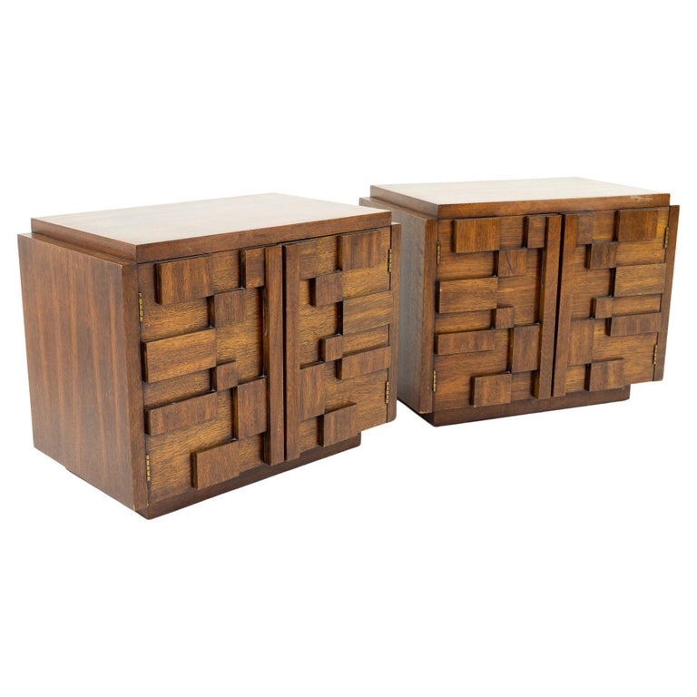 Paul Evans Style Lane Brutalist MCM Nightstand Side End Tables, Pair at 1stDibs
