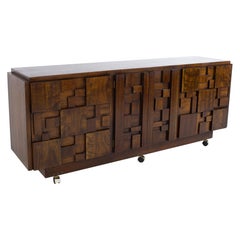 Paul Evans Style Lane Brutalist Mid Century Walnut Lowboy Dresser