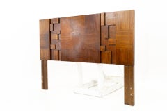 Paul Evans Style Lane Brutalist Mid Century Walnut Queen Headboard