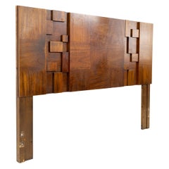 Paul Evans Style Lane Brutalist Mid Century Walnut Queen Headboard