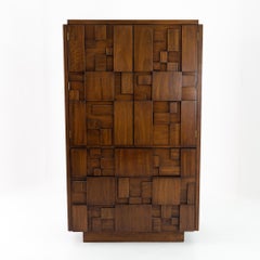 Paul Evans Style Lane Brutalist Mid Century Highboy Armoire Chest