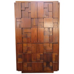Paul Evans Style Lane Brutalist Mosaic Highboy Gentleman's Chest Armoire