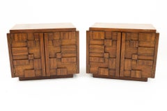 Paul Evans Style Lane Mid Century Brutalist Nightstand Side End Tables, Pair
