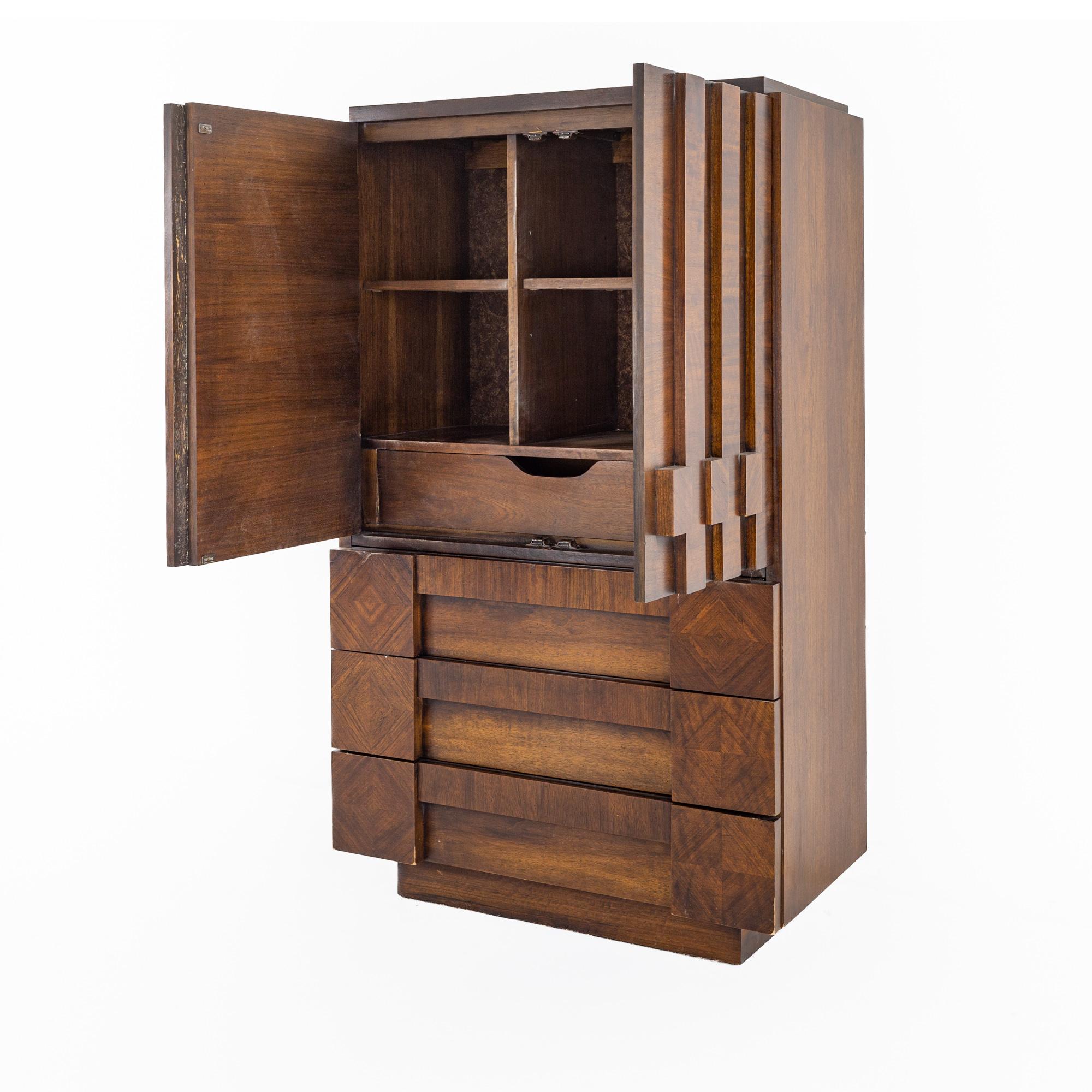 Late 20th Century Paul Evans Style Lane Mid Century Walnut Brutalist Armoire