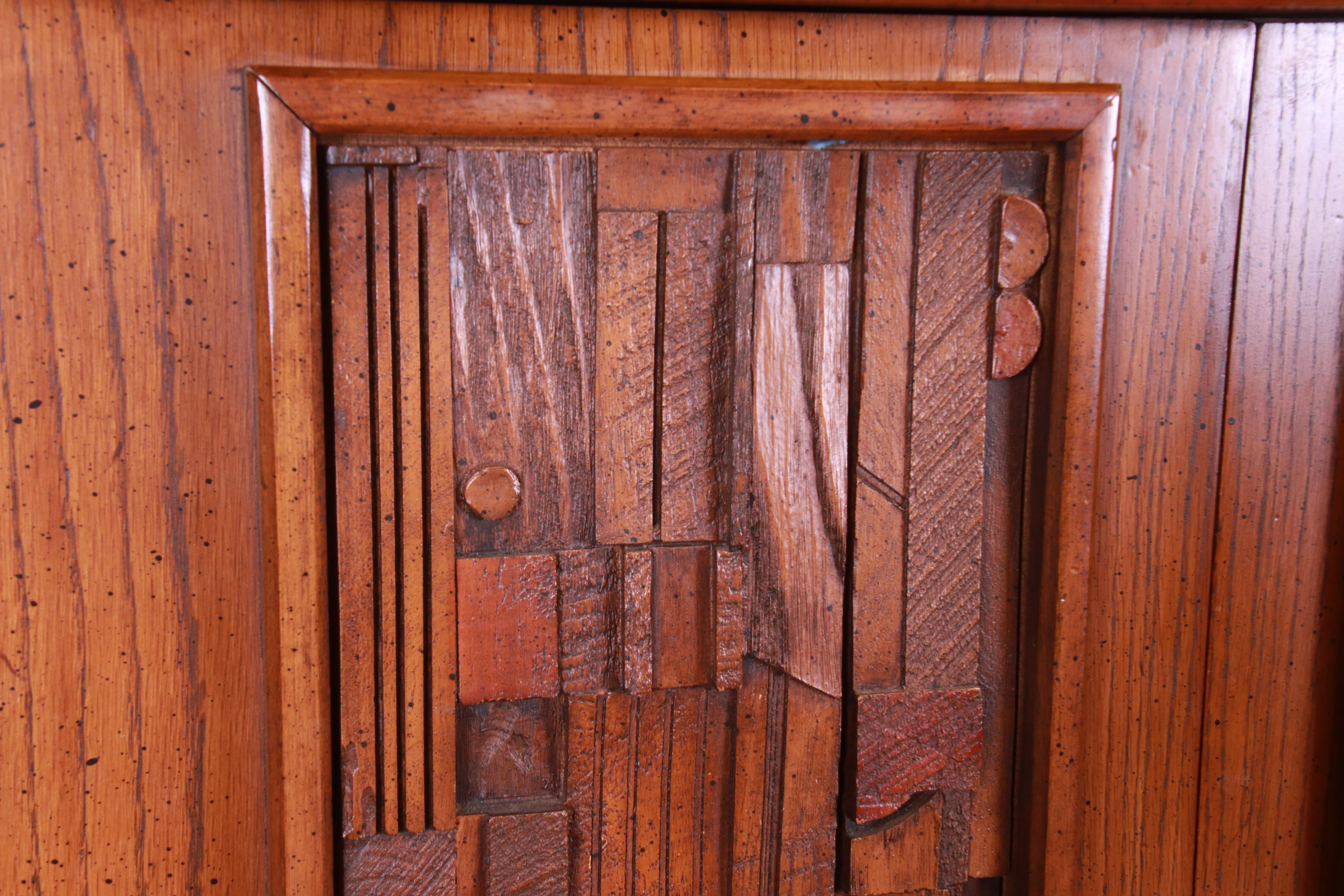 Paul Evans Style Lane Pueblo Brutalist Mid-Century Modern Oak Armoire Dresser 3