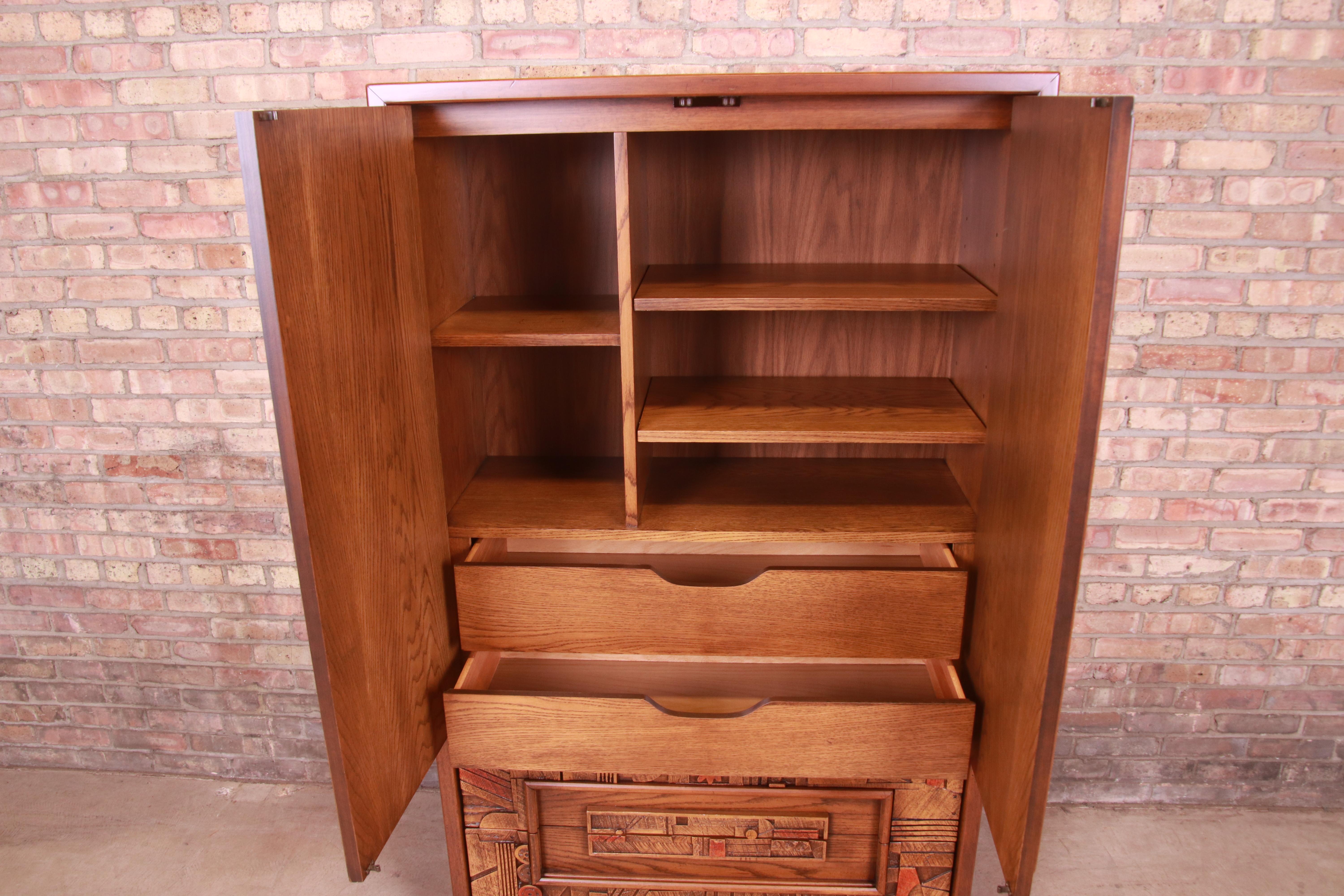 Paul Evans Style Lane Pueblo Brutalist Mid-Century Modern Oak Armoire Dresser 7