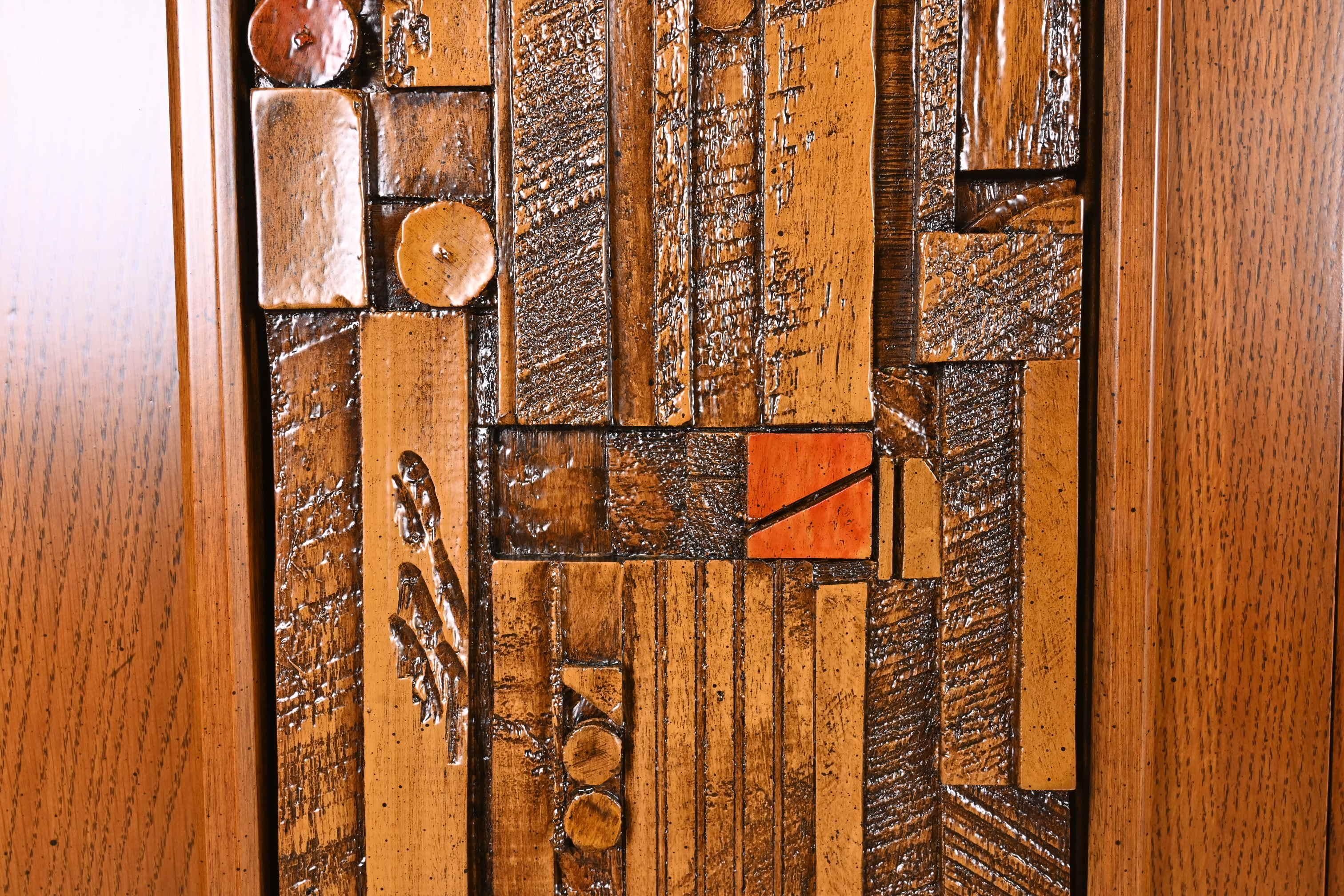 Paul Evans Style Lane Pueblo Brutalist Mid-Century Modern Oak Armoire Dresser 7