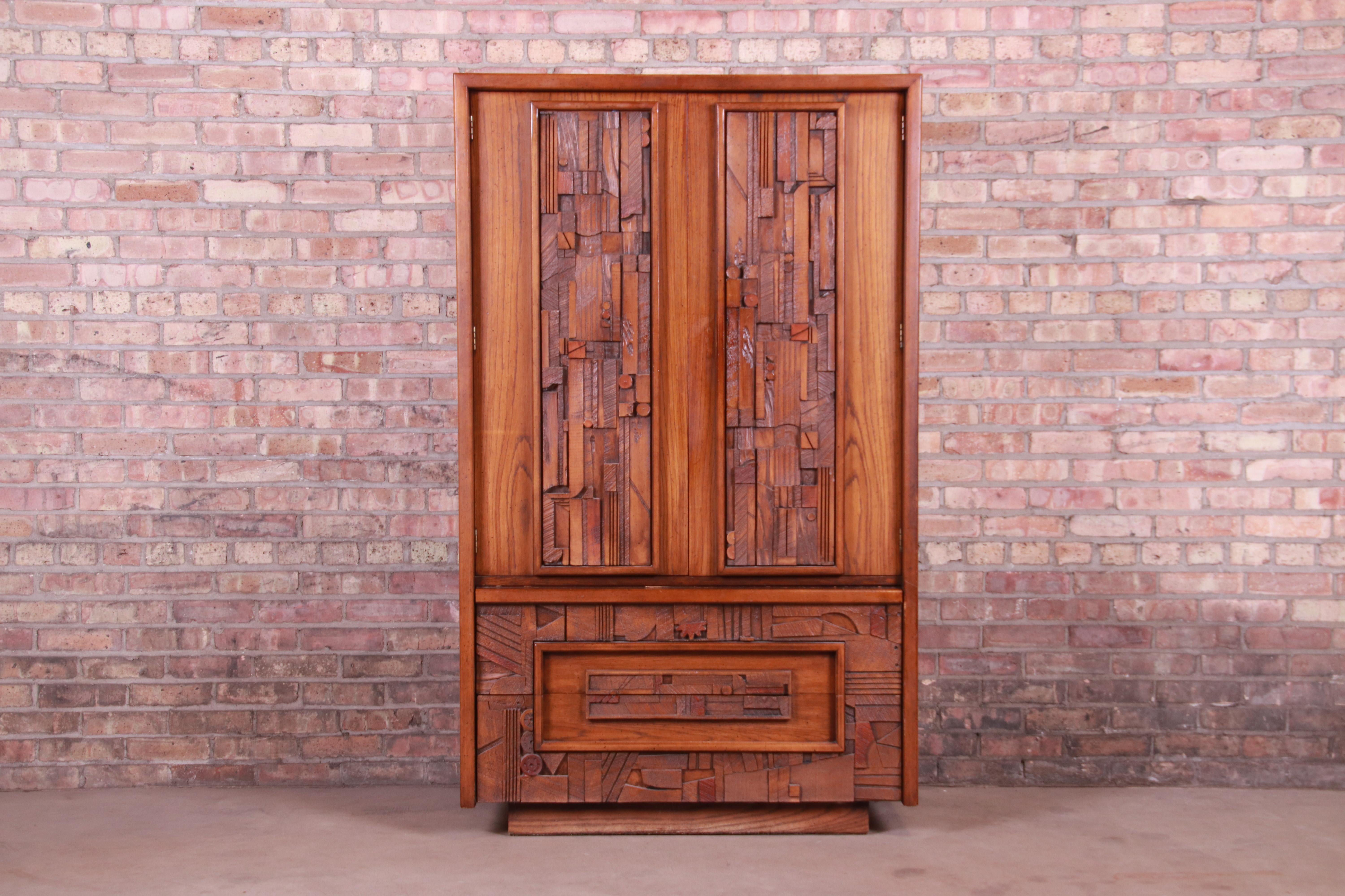 An exceptional Paul Evans style Mid-Century Modern Brutalist oak armoire dresser

By Lane Furniture 