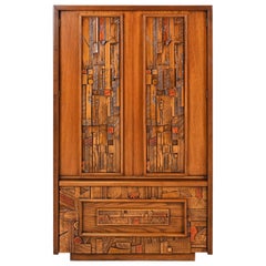 Paul Evans Style Lane Pueblo Brutalist Mid-Century Modern Oak Armoire Dresser