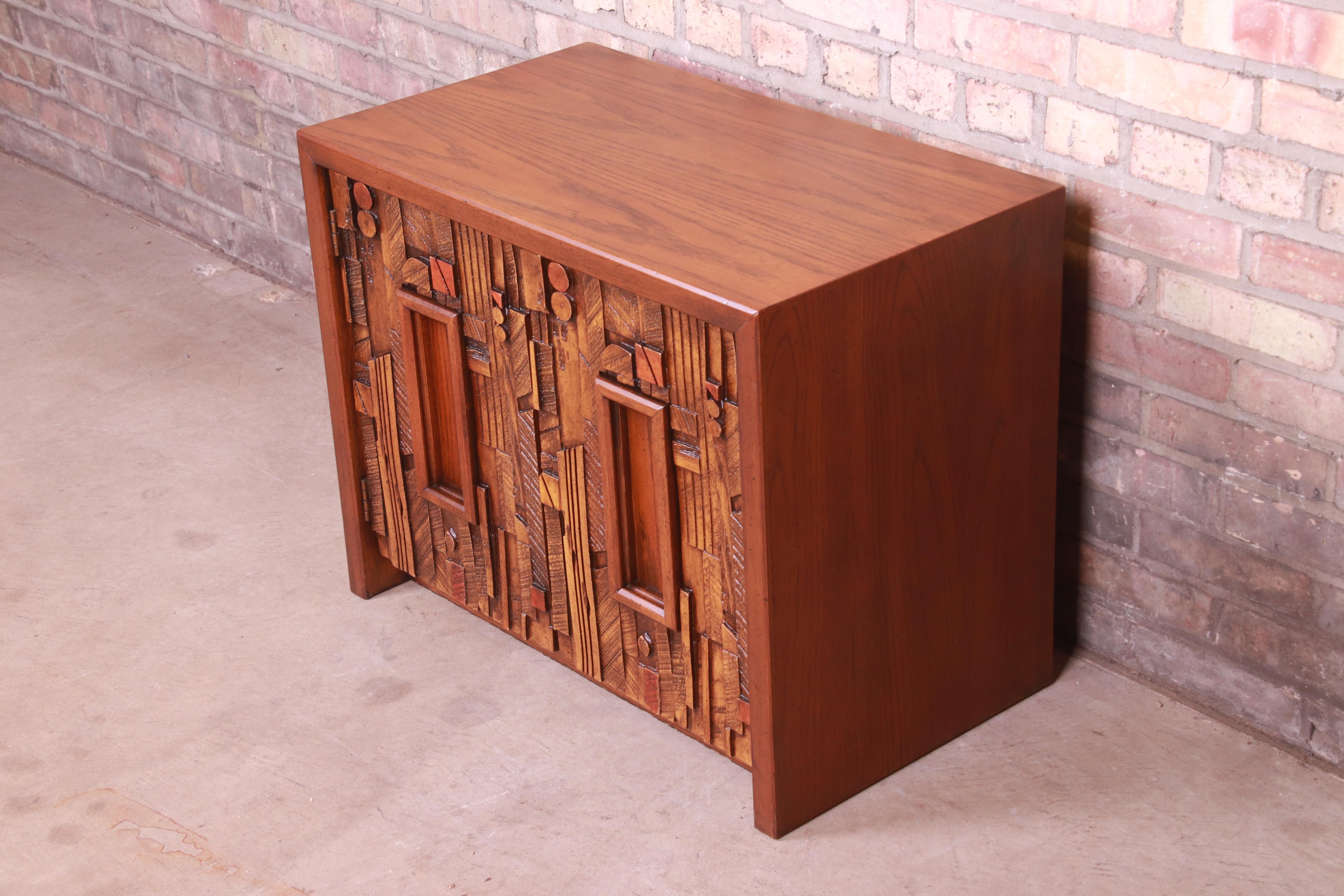 American Lane Pueblo Brutalist Mid-Century Modern Oak Nightstand, 1970s