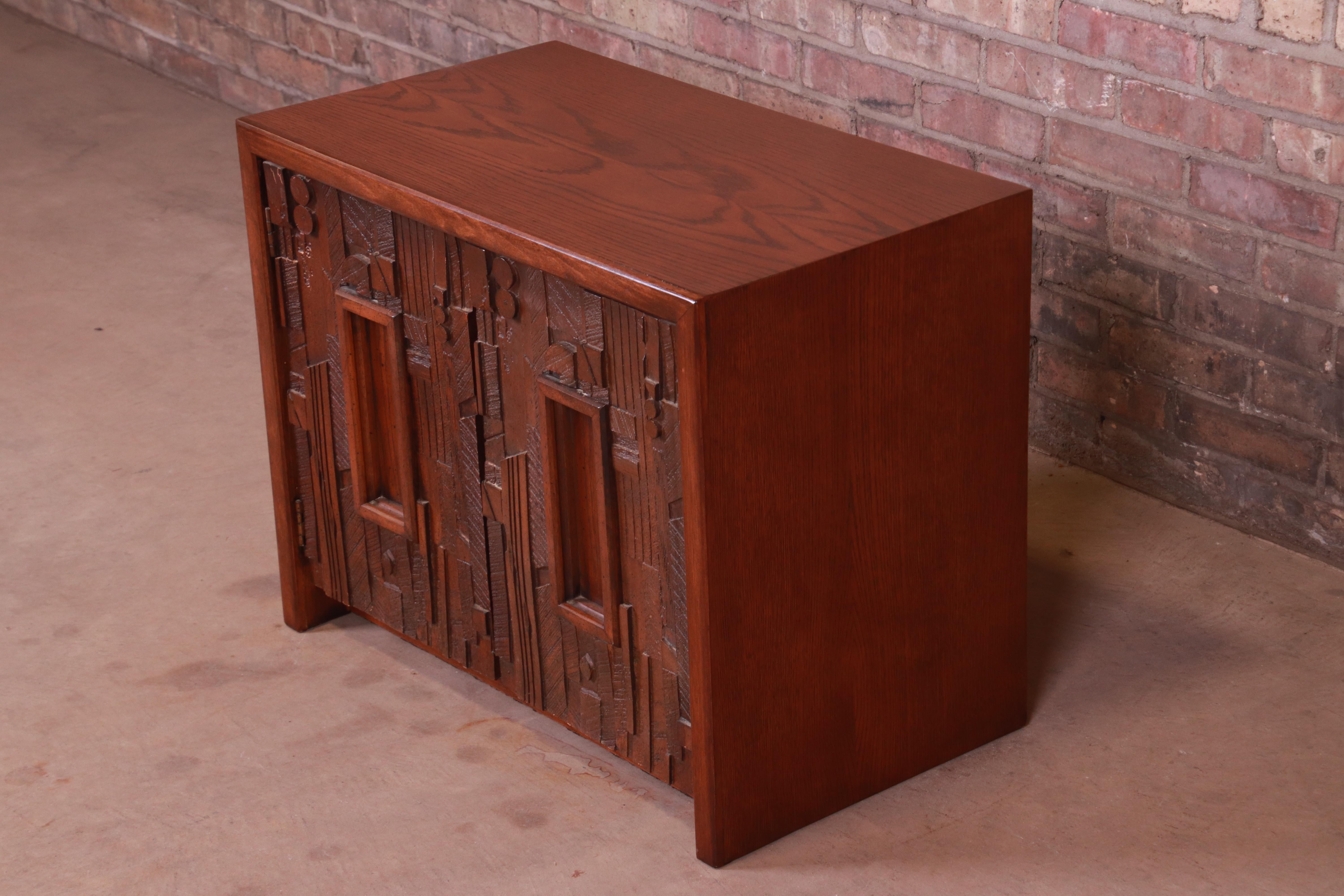 Lane Pueblo Brutalist Mid-Century Modern Oak Nightstand In Good Condition In South Bend, IN