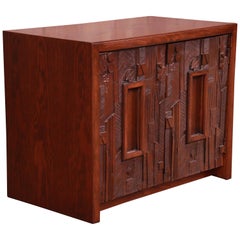 Lane Pueblo Brutalist Mid-Century Modern Oak Nightstand