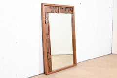 Paul Evans Style Lane Pueblo Brutalist Oak Framed Wall Mirror, 1970s