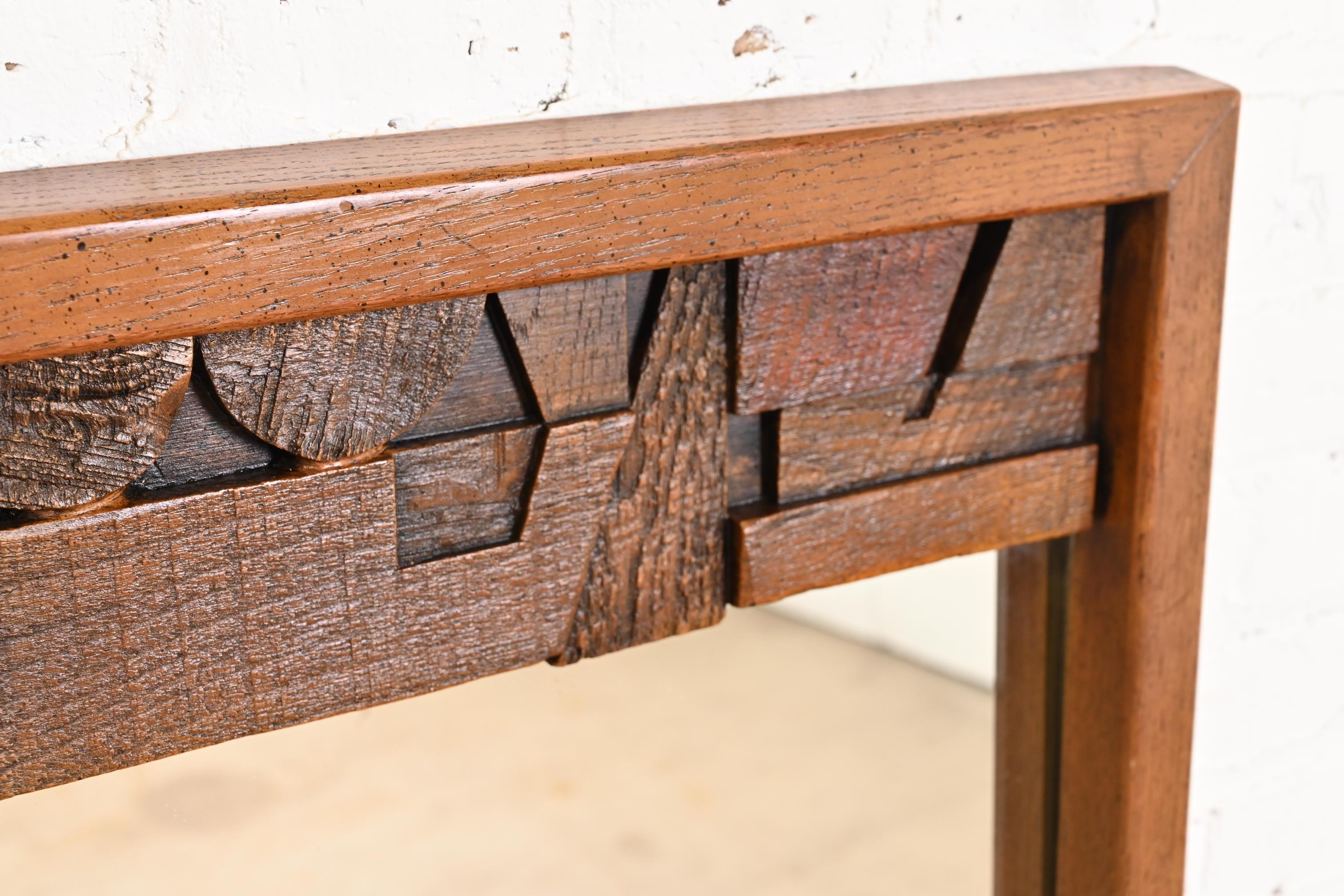 Paul Evans Style Lane Pueblo Brutalist Oak Framed Wall Mirror, 1970s 2
