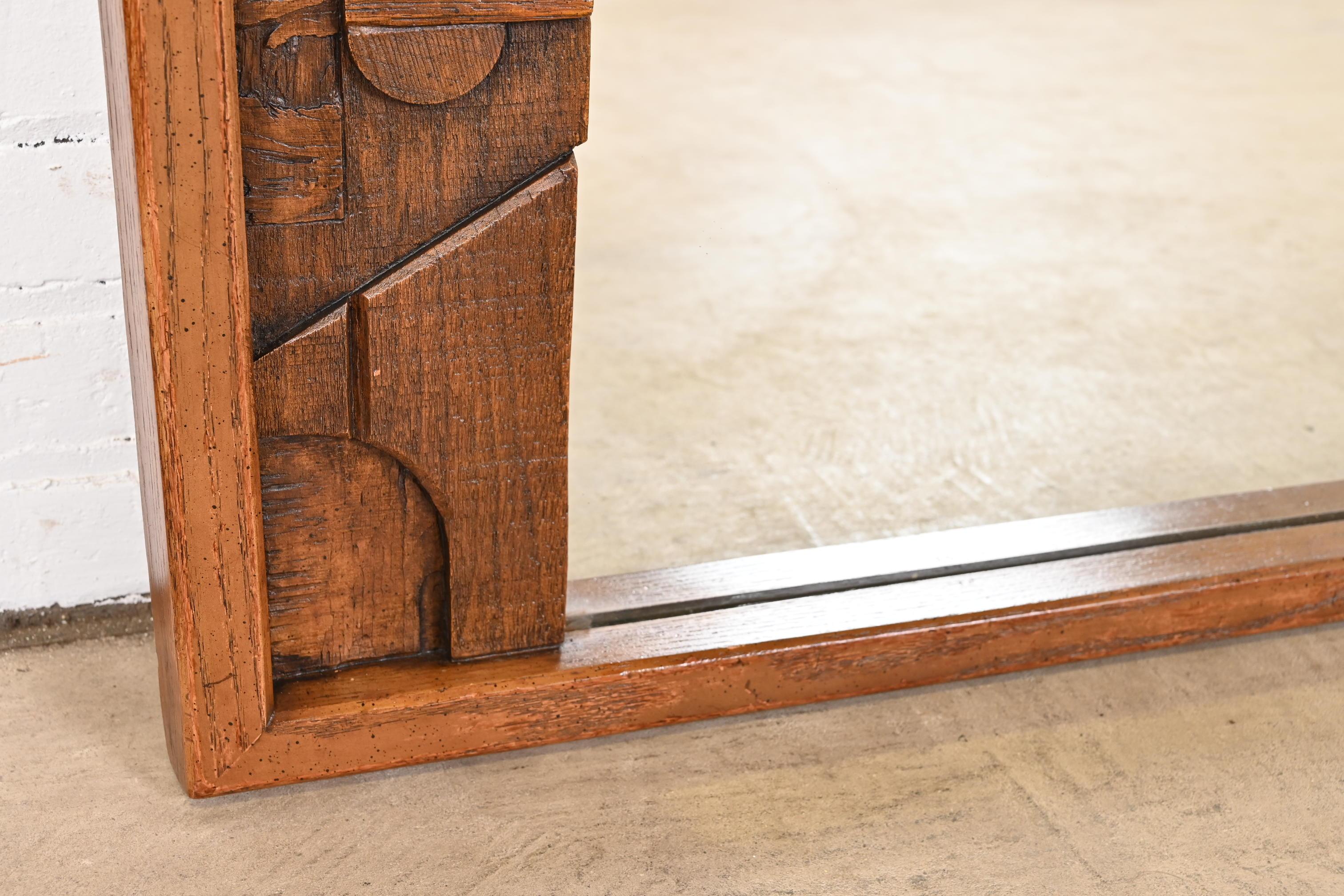 Paul Evans Style Lane Pueblo Brutalist Oak Framed Wall Mirror, 1970s 3