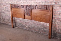 Paul Evans Style Lane Pueblo Brutalist Oak King Size Headboard, 1970s