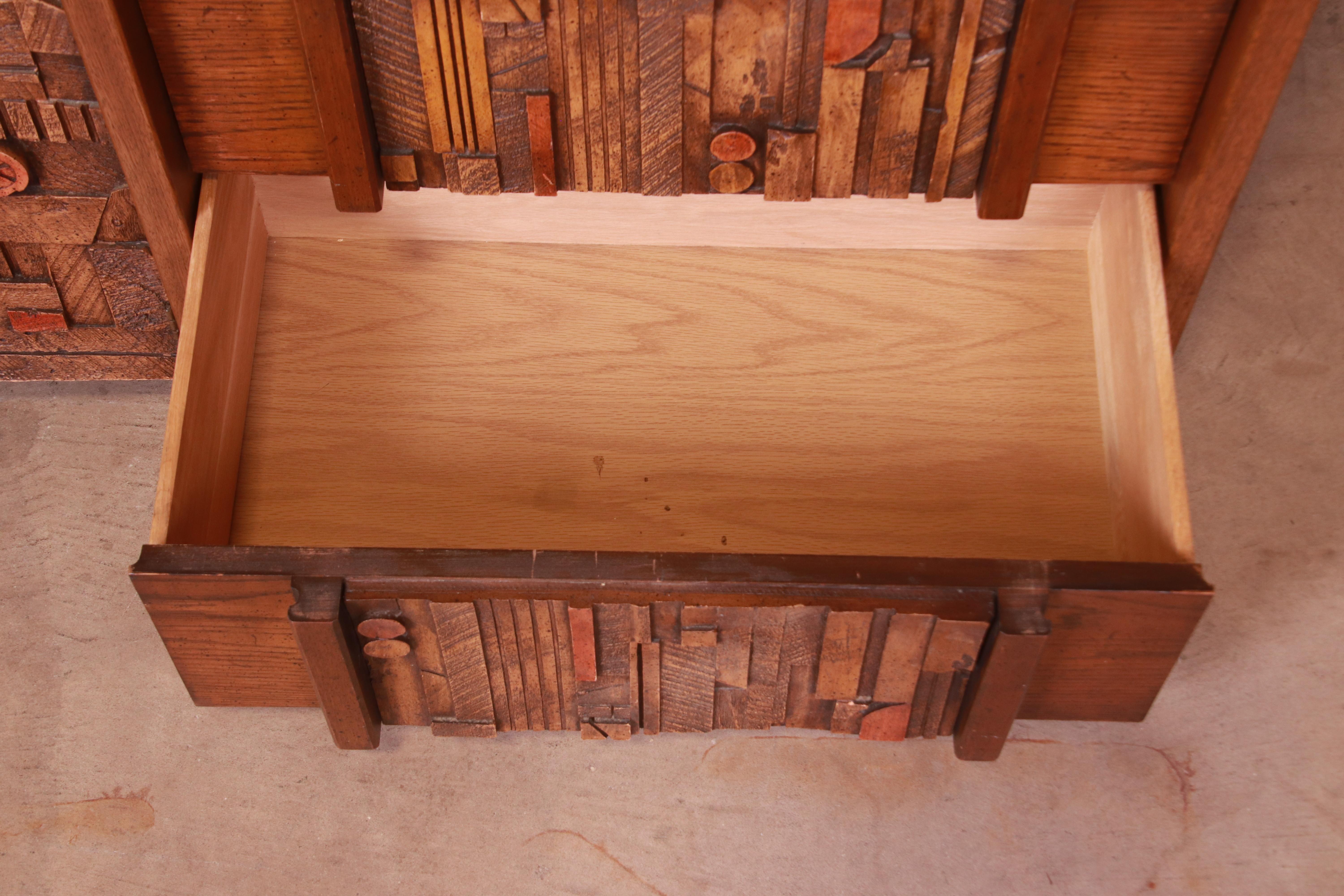 Paul Evans Style Lane Pueblo Brutalist Oak Long Dresser, Newly Refinished 4