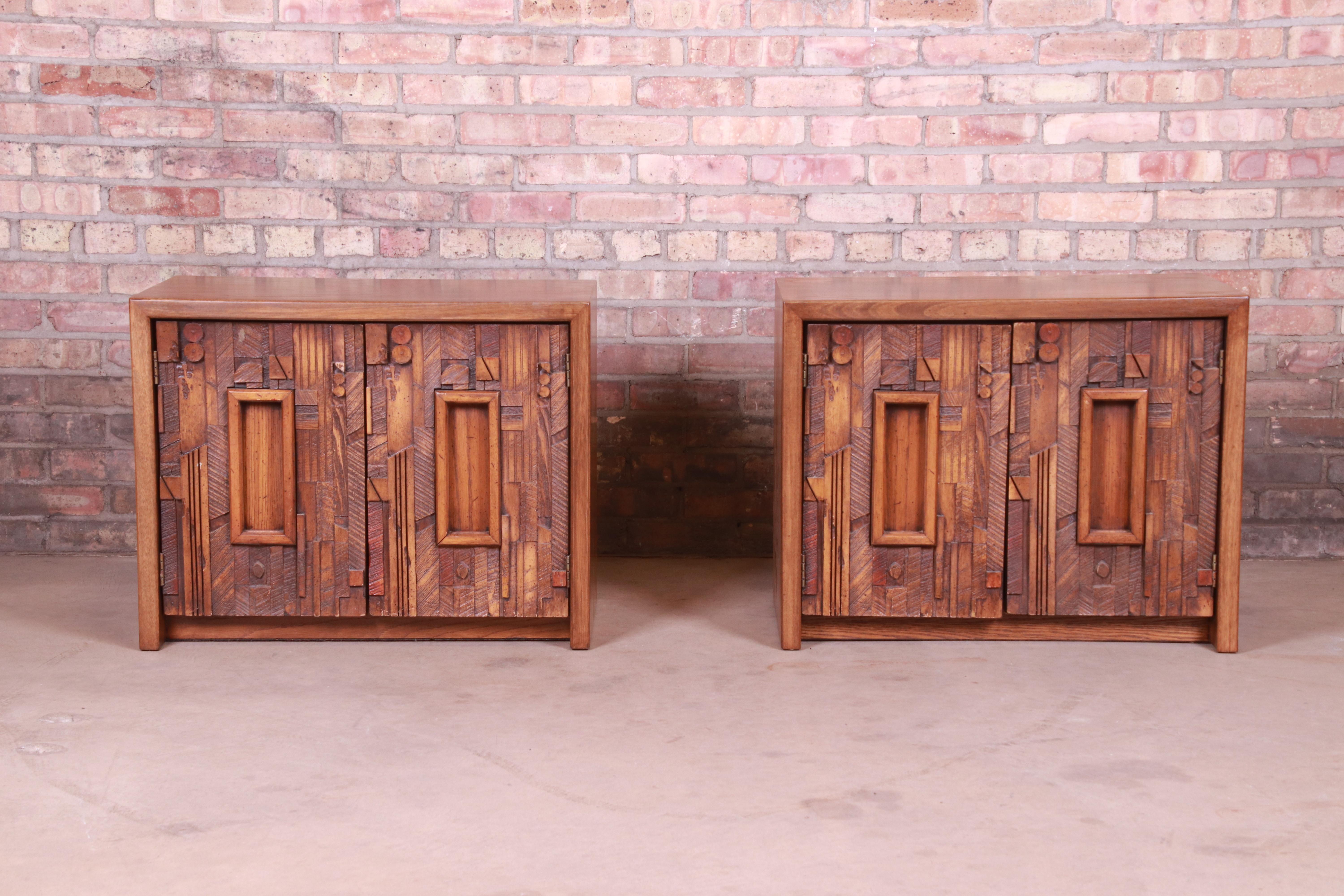 Mid-Century Modern Lane Pueblo Brutalist Oak Nightstands, Newly Refinished