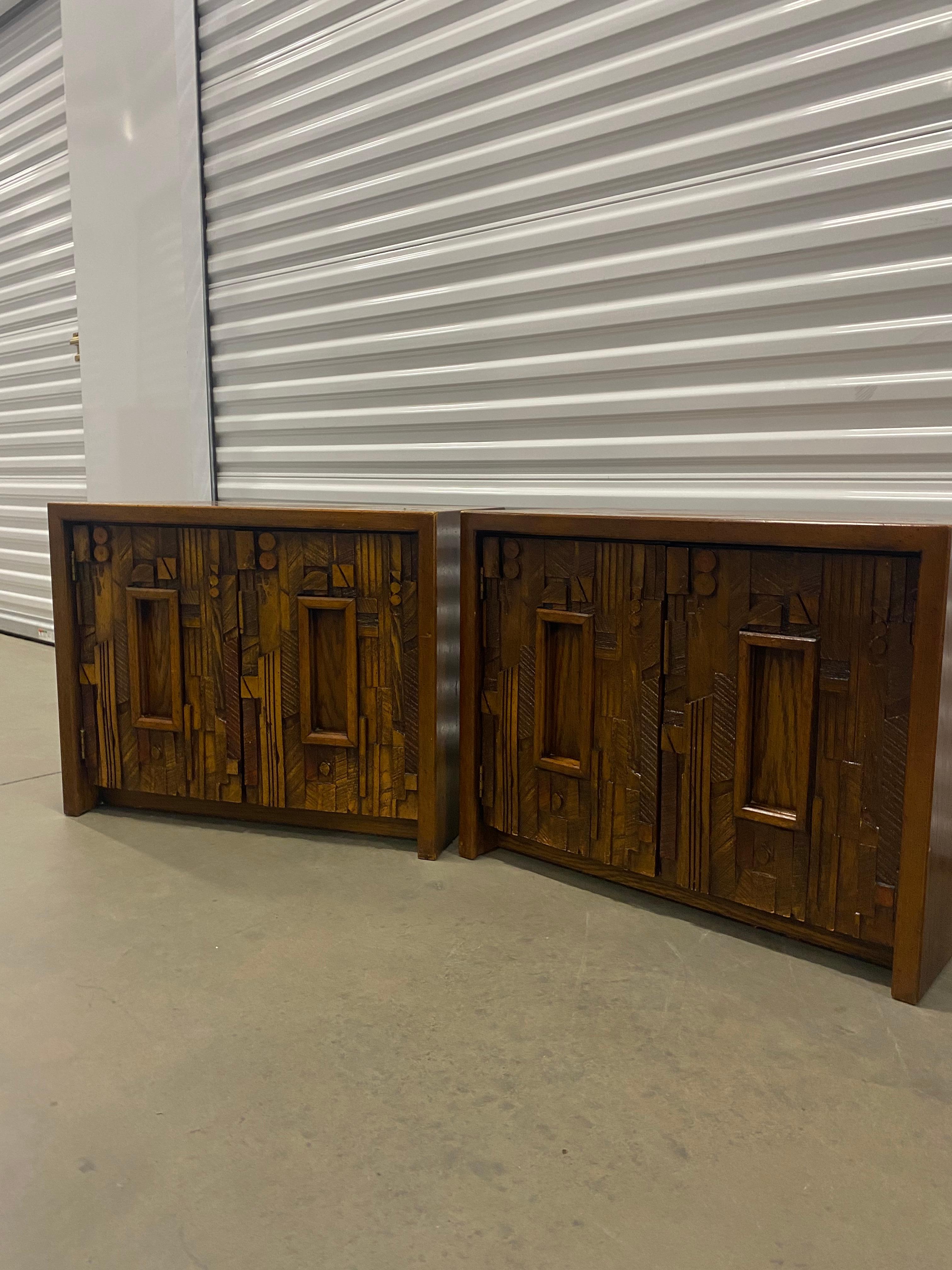 Paul Evans Style Lane Pueblo Mid Century Brutalist Nightstands, Pair 3