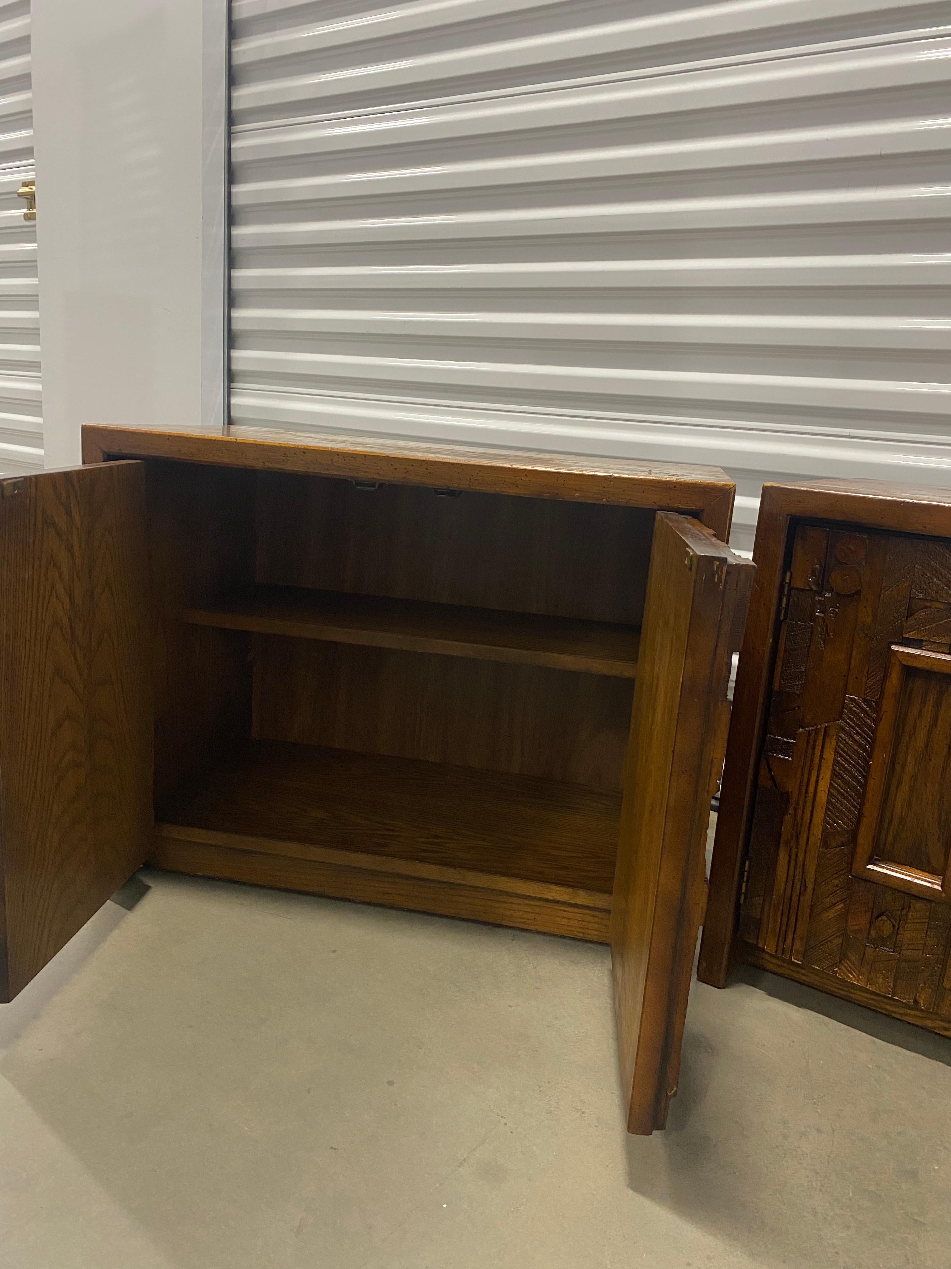 Late 20th Century Paul Evans Style Lane Pueblo Mid Century Brutalist Nightstands, Pair