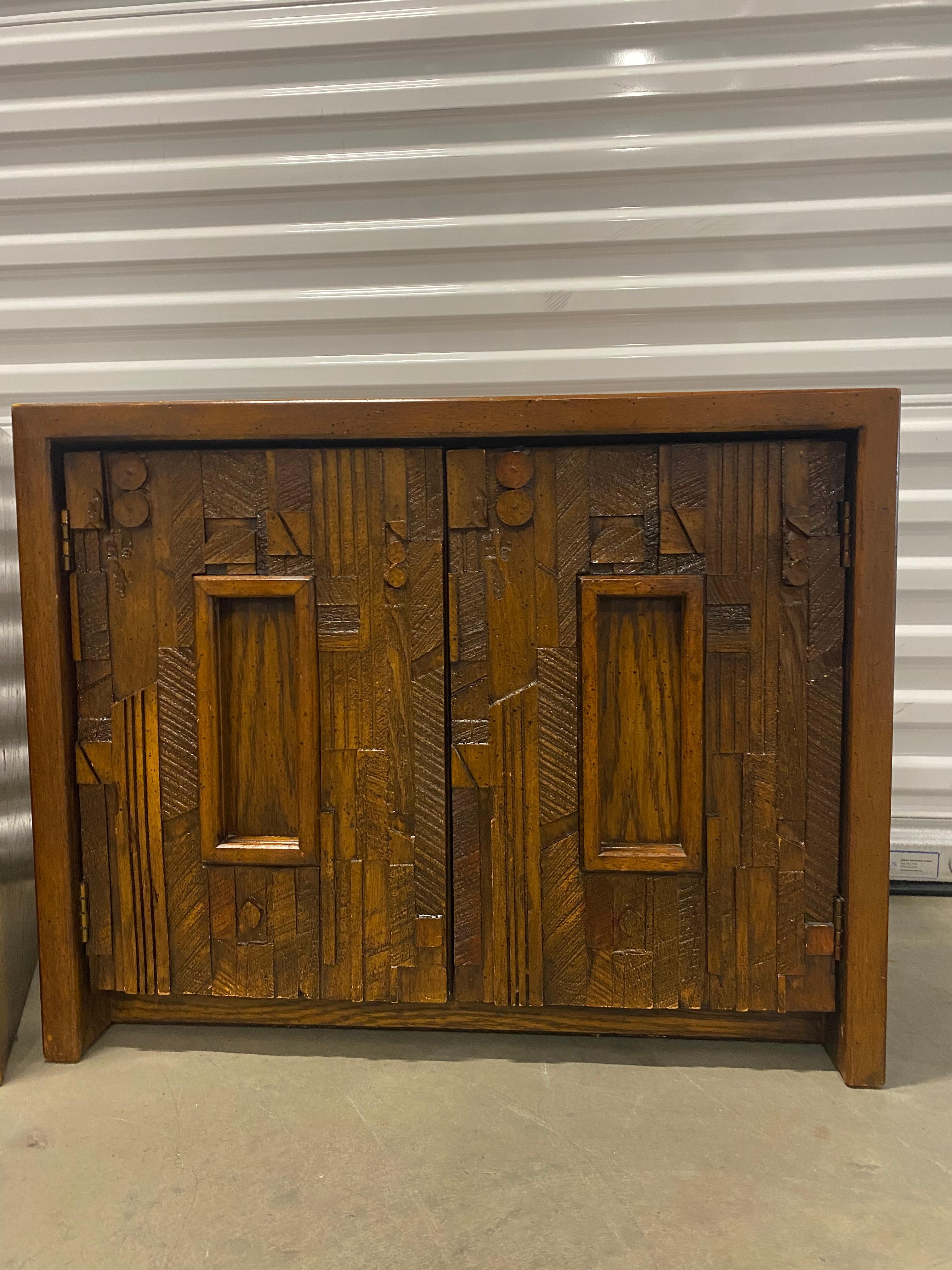 Walnut Paul Evans Style Lane Pueblo Mid Century Brutalist Nightstands, Pair