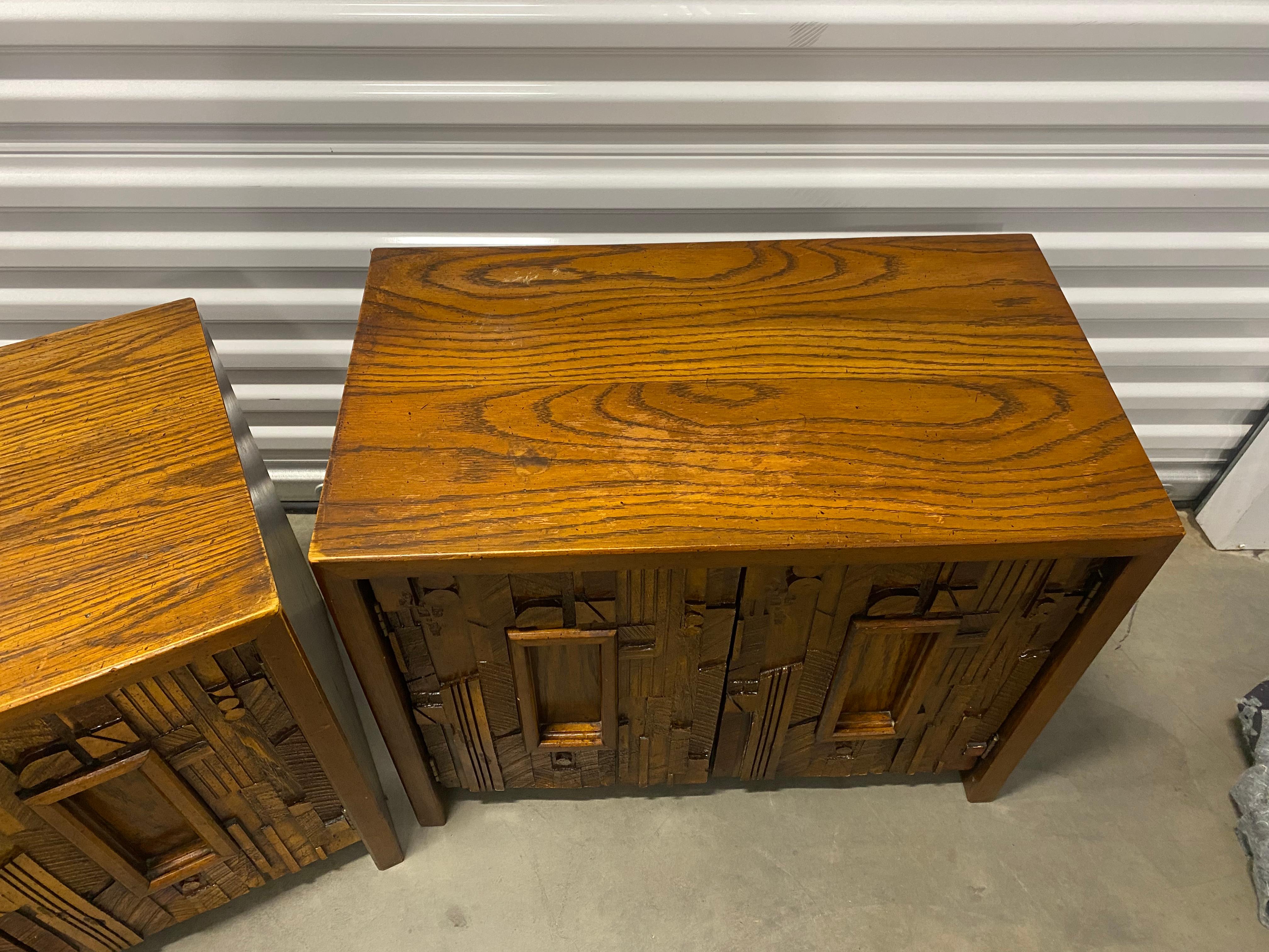 Paul Evans Style Lane Pueblo Mid Century Brutalist Nightstands, Pair 2