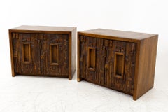 Paul Evans Style Lane Pueblo Mid Century Brutalist Nightstands, Set of 2
