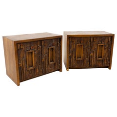 Paul Evans Style Lane Pueblo Mid Century Brutalist Nightstands, Set of 2