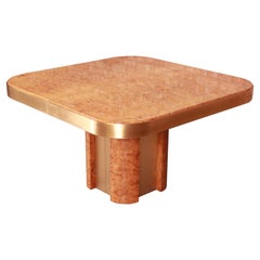 Paul Evans Style Mid-Century Burl Wood and Brass Extension Pedestal Dining Table
