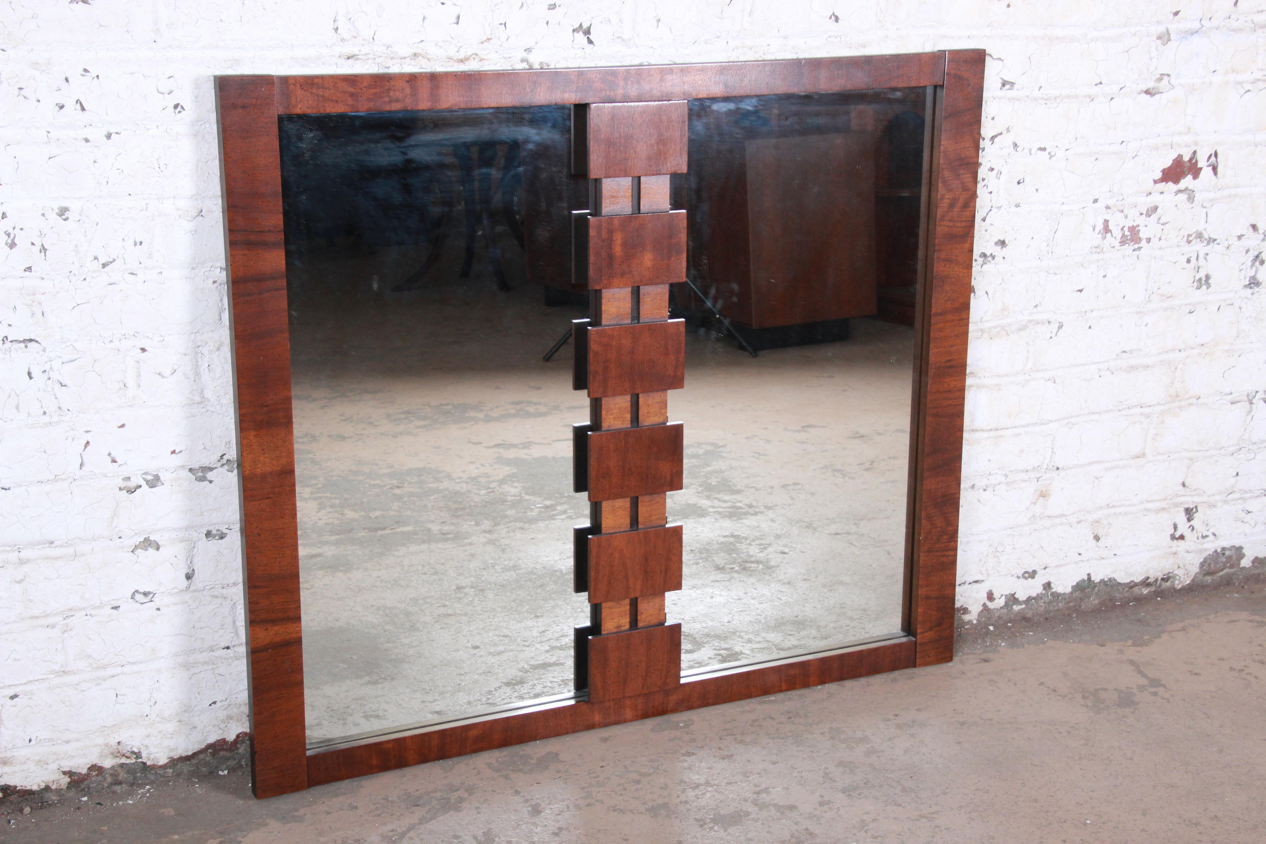 Late 20th Century Paul Evans Style Mid-Century Modern Brutalist Walnut Double Mirror by Lane
