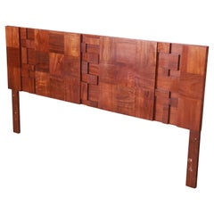 Paul Evans Style Mid-Century Modern Brutalist Walnut King Size Headboard by Lane