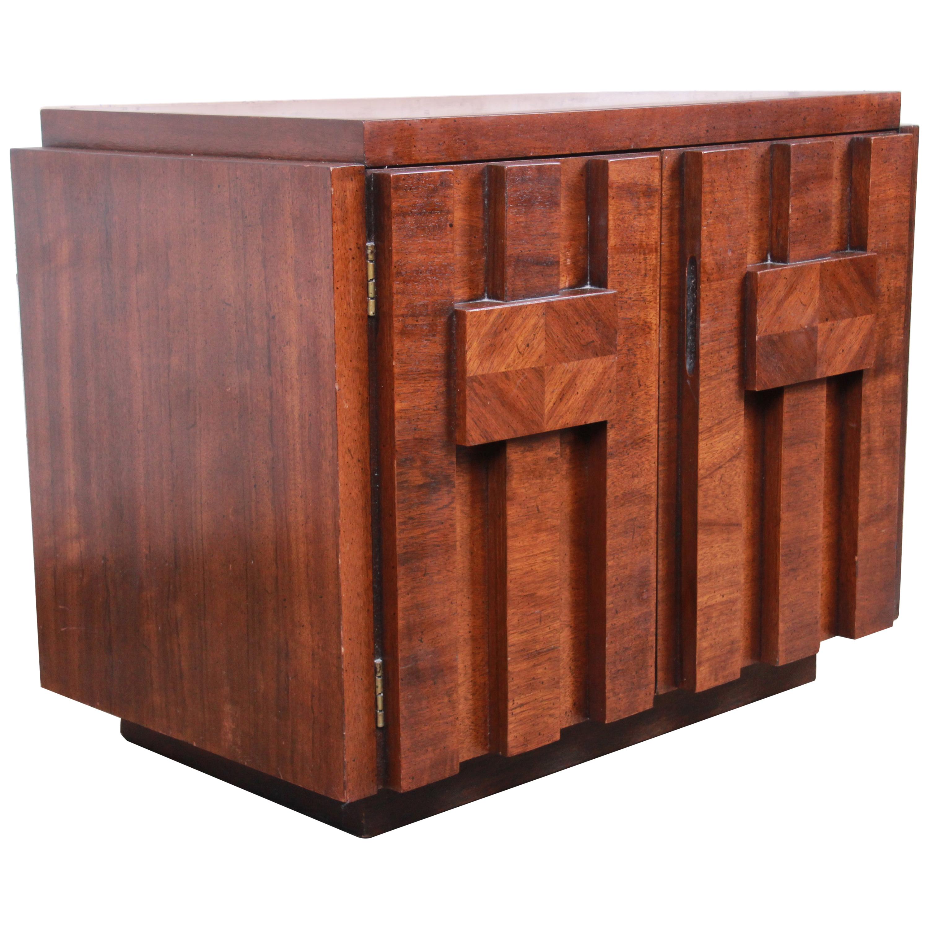 Paul Evans Style Mid-Century Modern Brutalist Walnut Nightstand by Lane