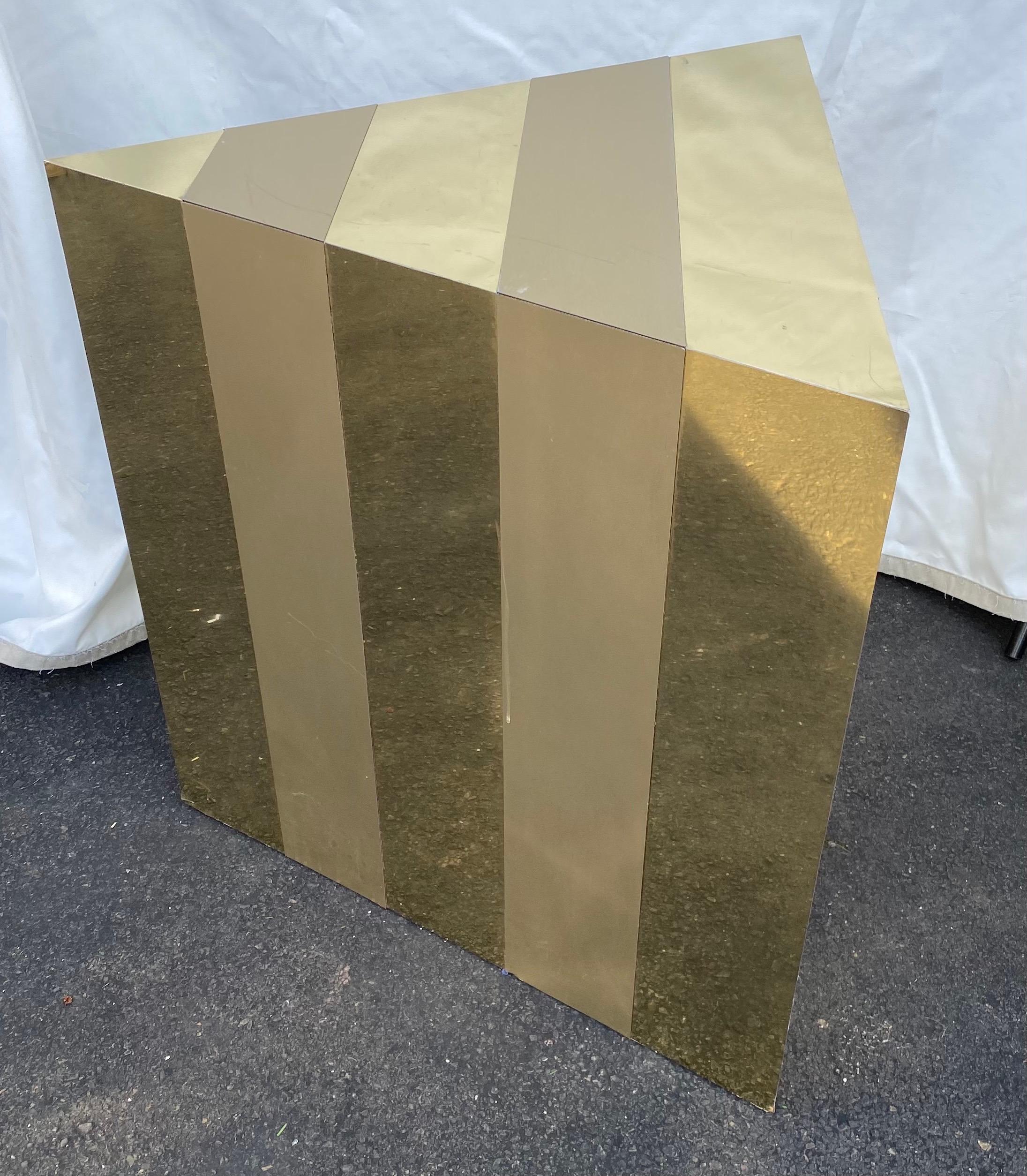 Late 20th Century Paul Evans Style Mid-Century Modern Gold Cityscape Triangular End Side Table For Sale