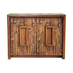 Paul Evans Style Mid-Century Modern Tessellated Night Stand End Table, 1970s