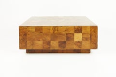 Paul Evans Style Mid Century Patchwork Burlwood Coffee Table