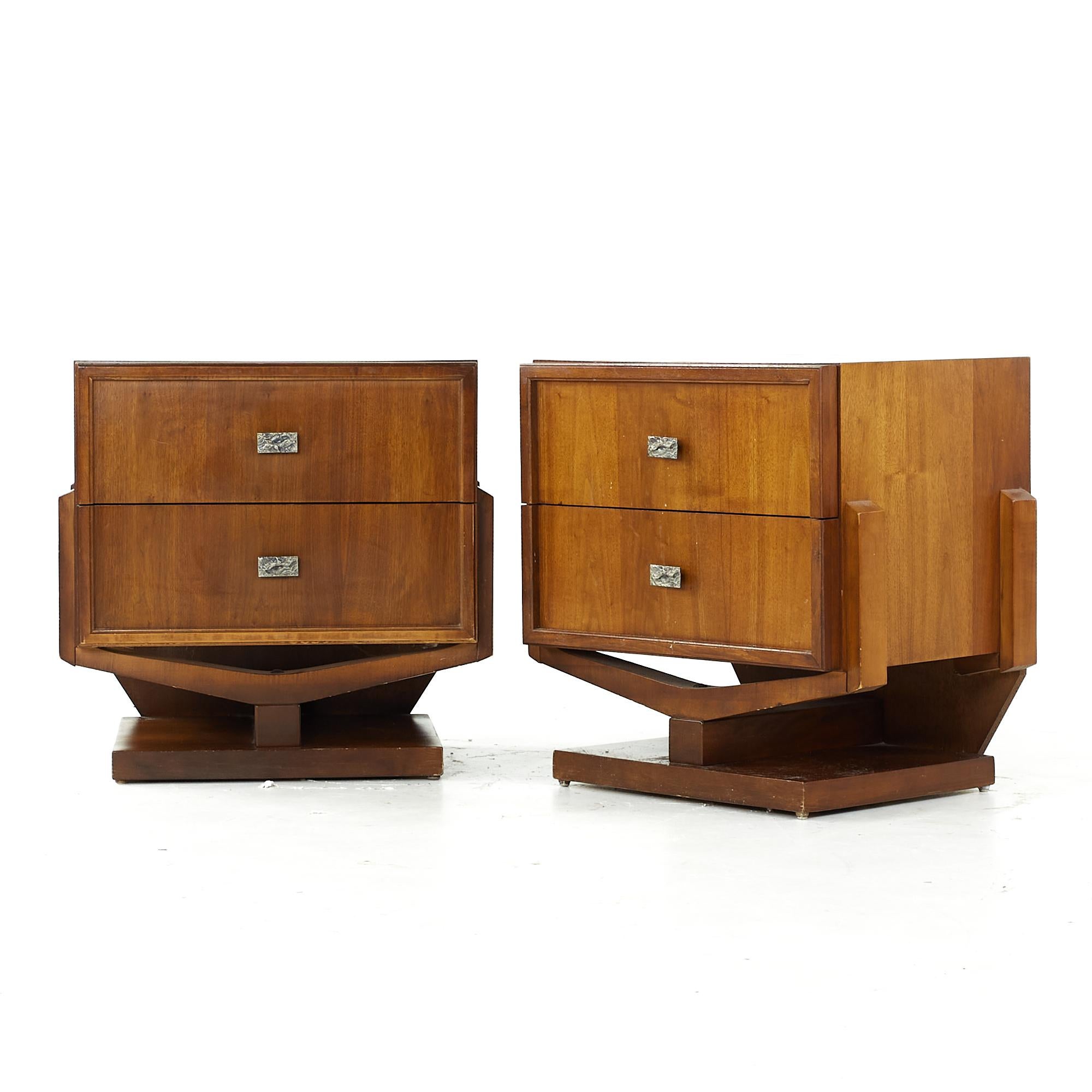 Mid-Century Modern Paul Evans Style Midcentury Walnut Canadian Brutalist Nightstands, Pair