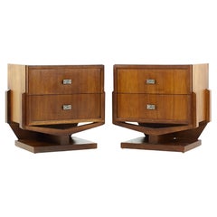 Paul Evans Style Midcentury Walnut Canadian Brutalist Nightstands, Pair