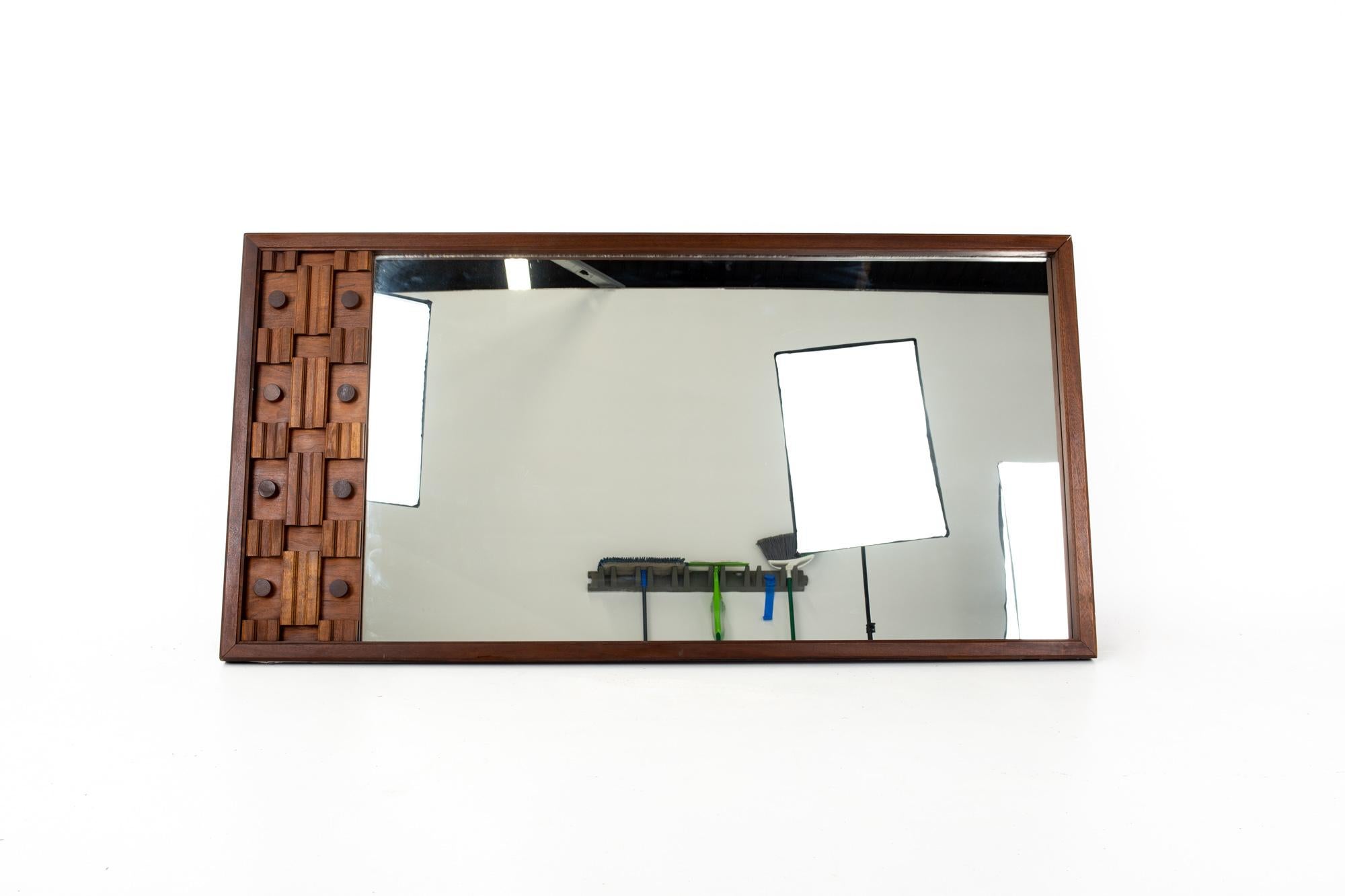 Paul Evans style Mid Century Canadian Brutalist walnut full length mirror 
Mirror measures: 72 wide x 2 deep x 36.5 inches high

This price includes getting this set in what we call restored vintage condition. Upon purchase it is fixed so it’s free