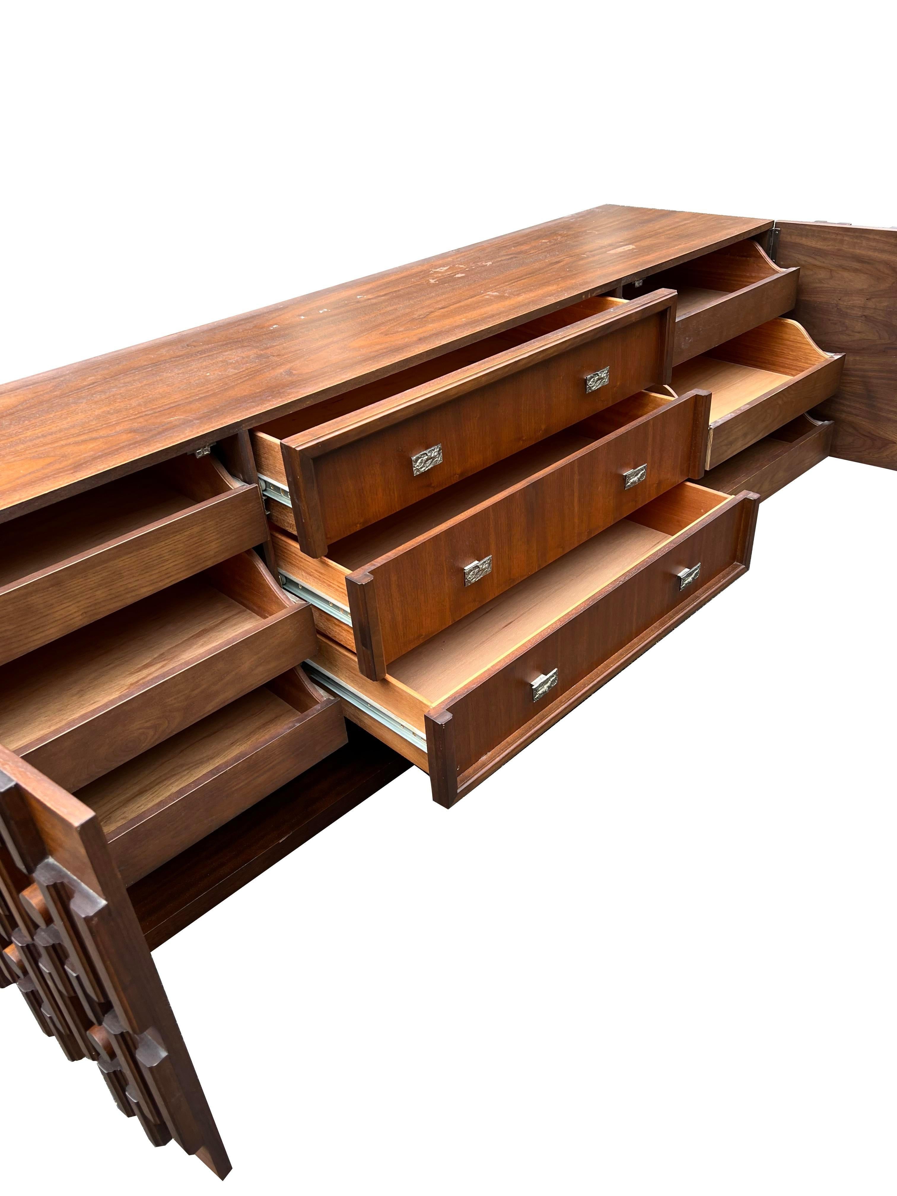 Wood Paul Evans Style Modern Sculpted Floating Dresser or Credenza in Brutalist Style