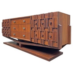 Paul Evans Style Modern Sculpted Floating Dresser or Credenza in Brutalist Style