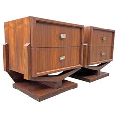 Paul Evans Style Modern Sculpted Floating Night Stands in Brutalist Style a Pair