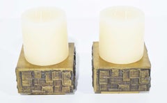 Paul Evans Style Pair of Brutalist Style Candleholders