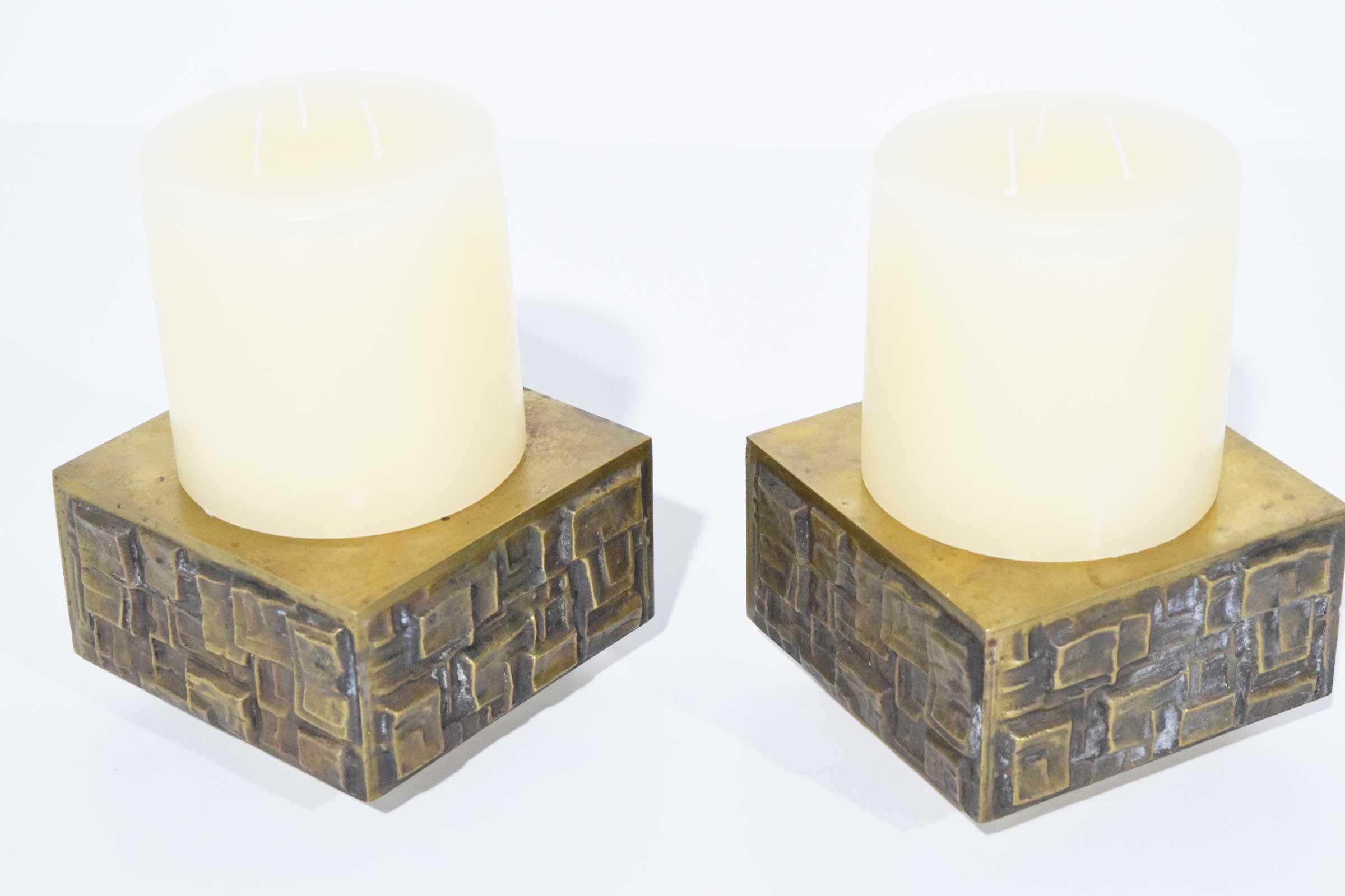 Mid-Century Modern Paul Evans Style Pair of Brutalist Style Candleholders