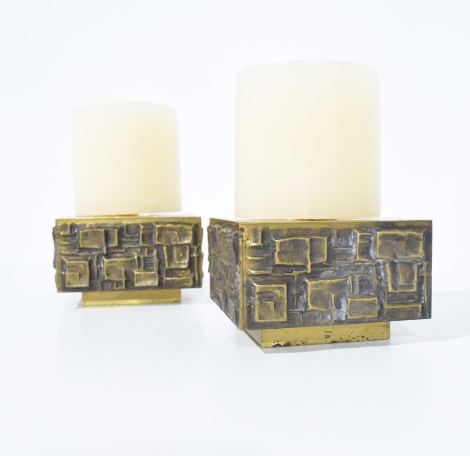 Paul Evans Style Pair of Brutalist Style Candleholders In Good Condition In Dallas, TX